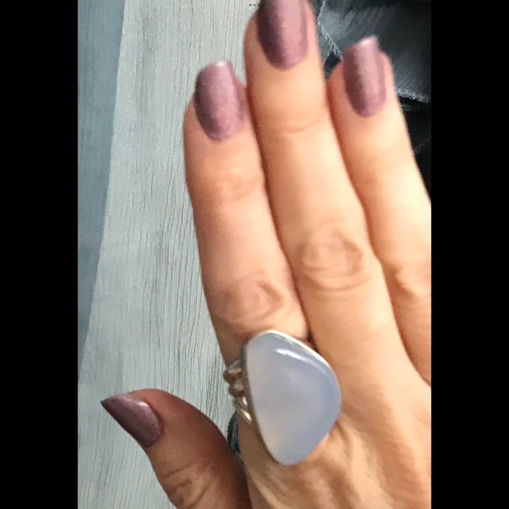 BLUE CHALCEDONY Scarce Gemstone STATEMENT RING 925 Sterling Sz 6